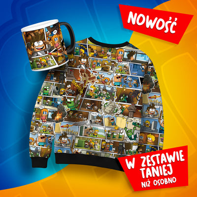 Zestaw Bluza FULLPRINT Komiks „Wojanowice: Na Tropie Zdrajcy” i magiczny kubek 300 ml.