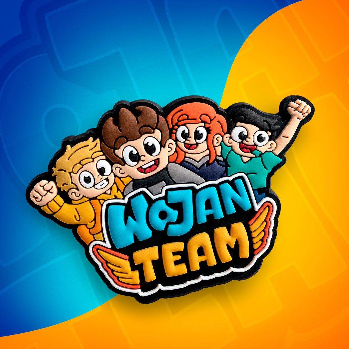 Magnes Wojan Team o wysokości 5 cm z kolorowym wzorem przedstawiającym bohaterów Wojanowic