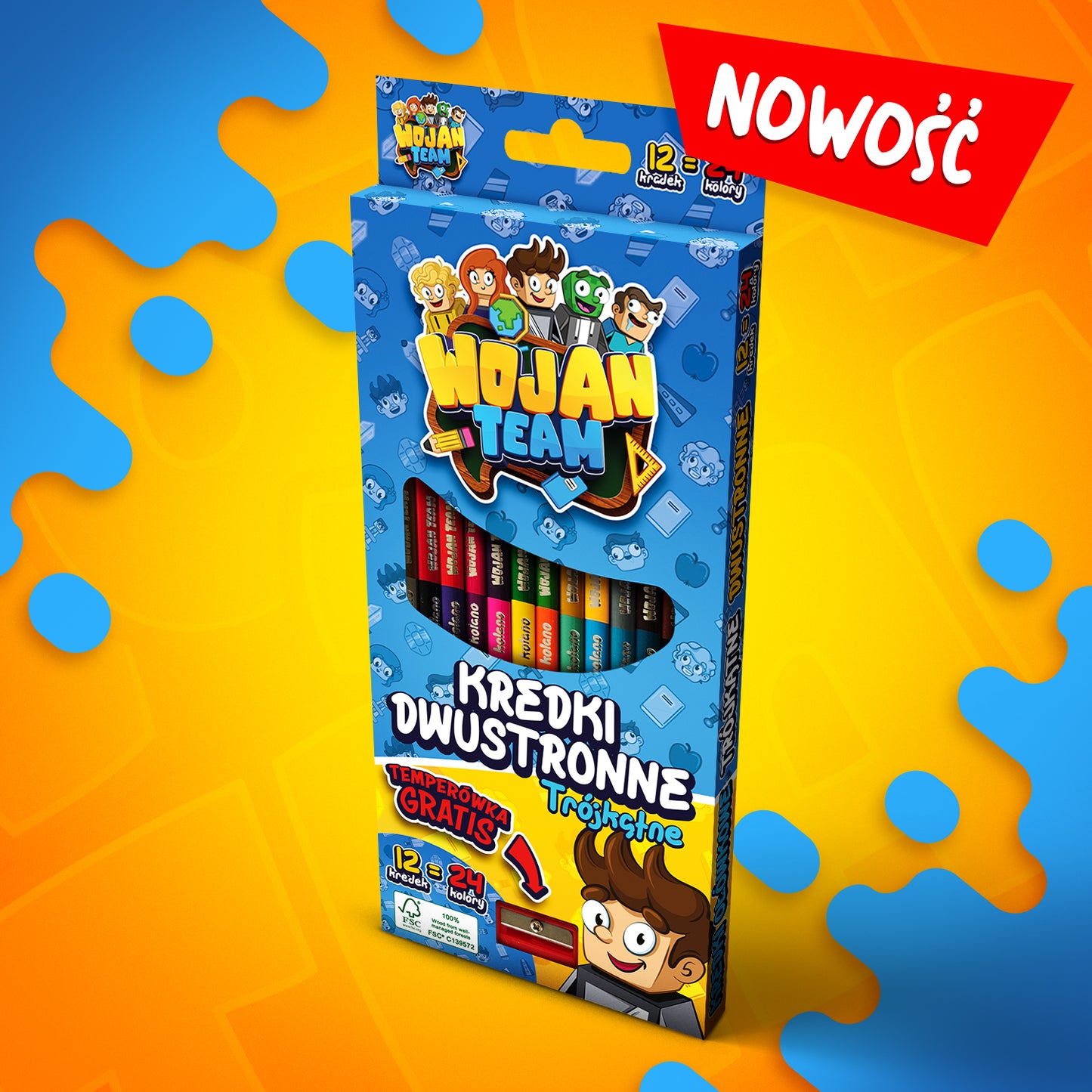 DWUSTRONNE KREDKI OŁÓWKOWE 12 SZTUK + TEMPERÓWKA *GRATIS* 2025