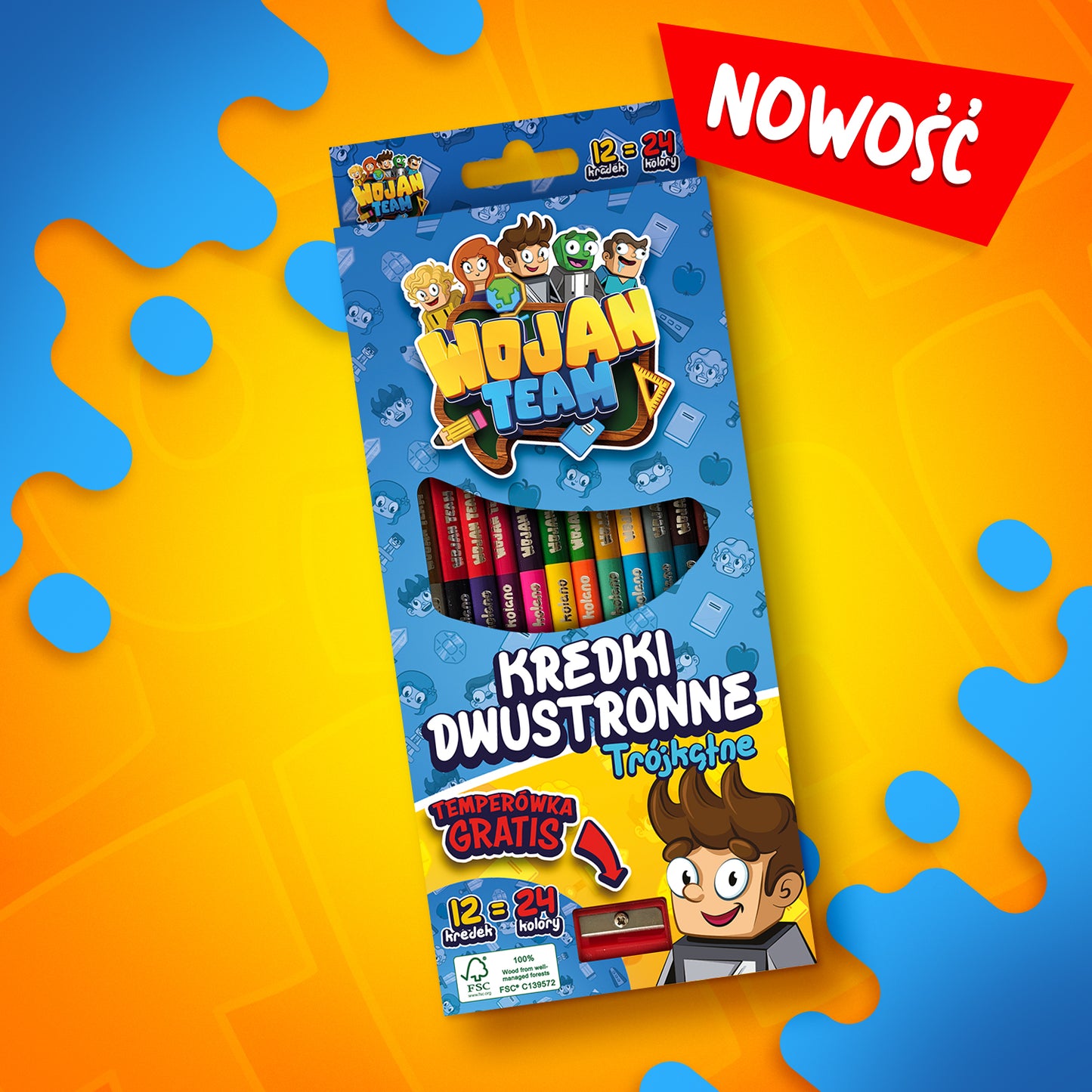 DWUSTRONNE KREDKI OŁÓWKOWE 12 SZTUK + TEMPERÓWKA *GRATIS* 2025