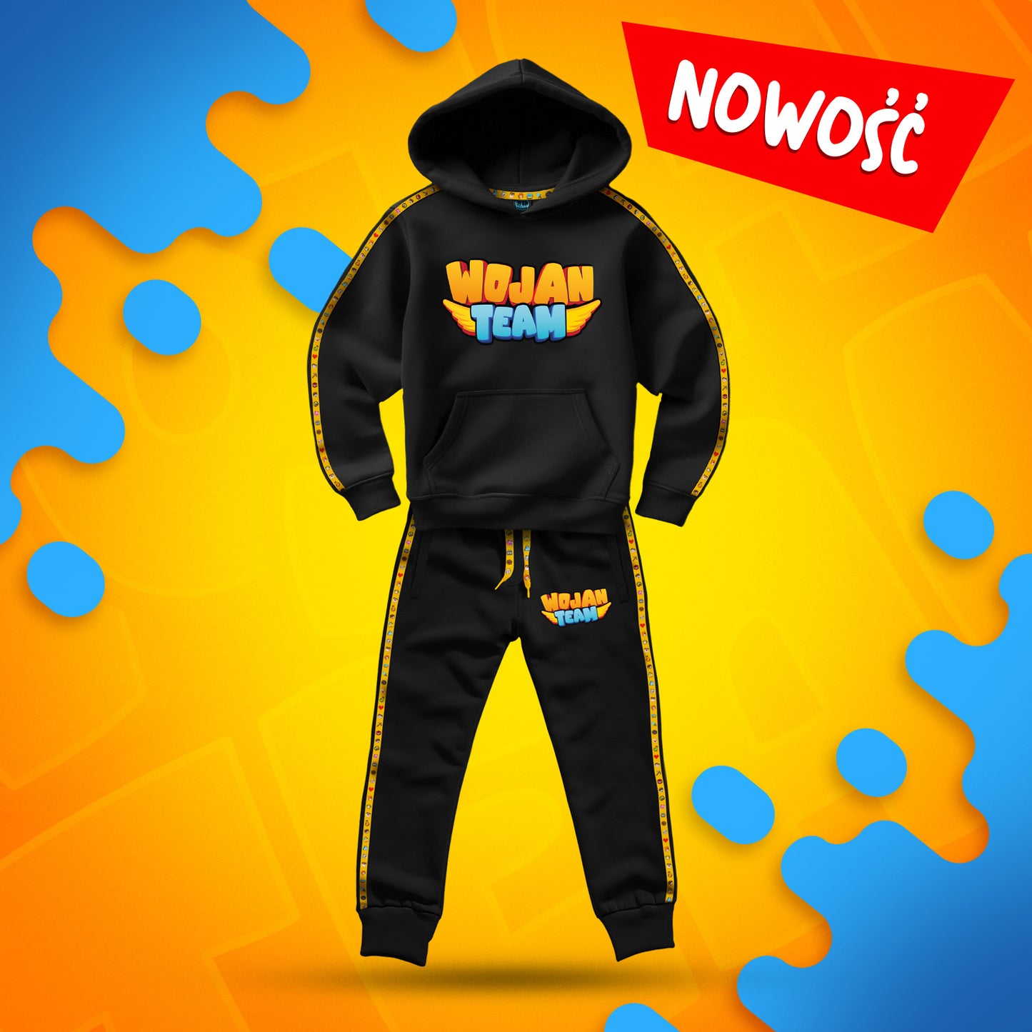 ZESTAW BLUZA + SPODNIE *PREMIUM* Z PASKAMI WOJAN TEAM - CZARNY
