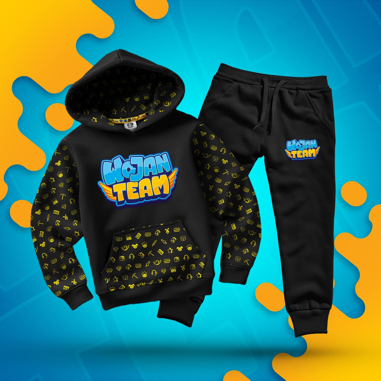 ZESTAW BLUZA + SPODNIE *FULL WZÓR* LOGO 3.0 WOJAN TEAM - CZARNY