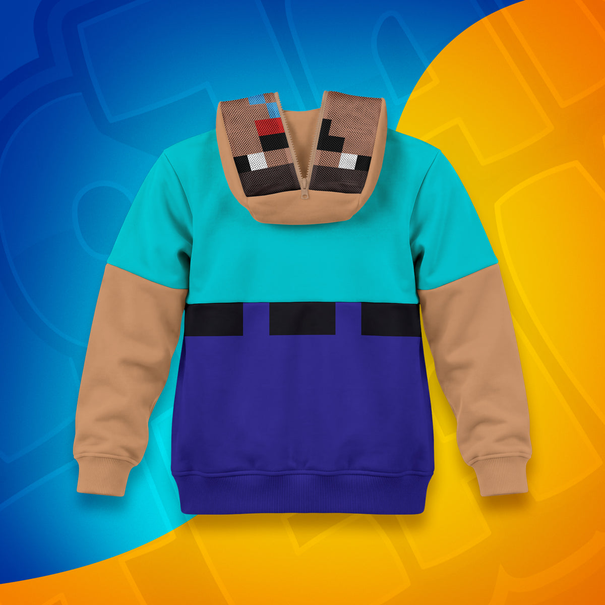 Bluza Full Zip Noobka z kapturem zapiętym na zamek i maską przedstawiającą twarz bohatera Wojanowic