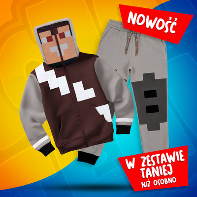 Zestaw Skin Wojana – bluza Full Zip z kapturem i maską oraz szare spodnie dresowe z nadrukiem skina Wojana