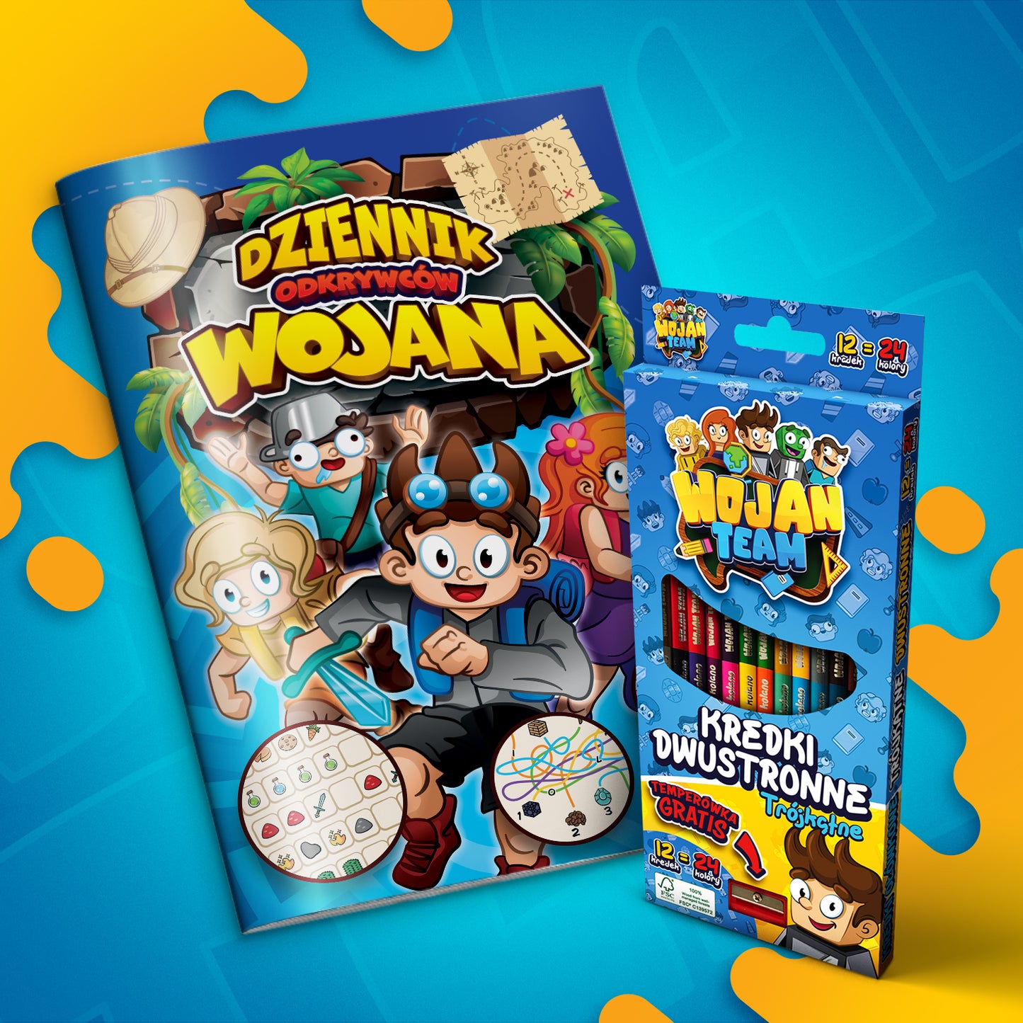 ZESTAW ODKRYWCY WOJAN TEAM - DZIENNIK ODKRYWCÓW WOJANA + KREDKI WOJAN TEAM