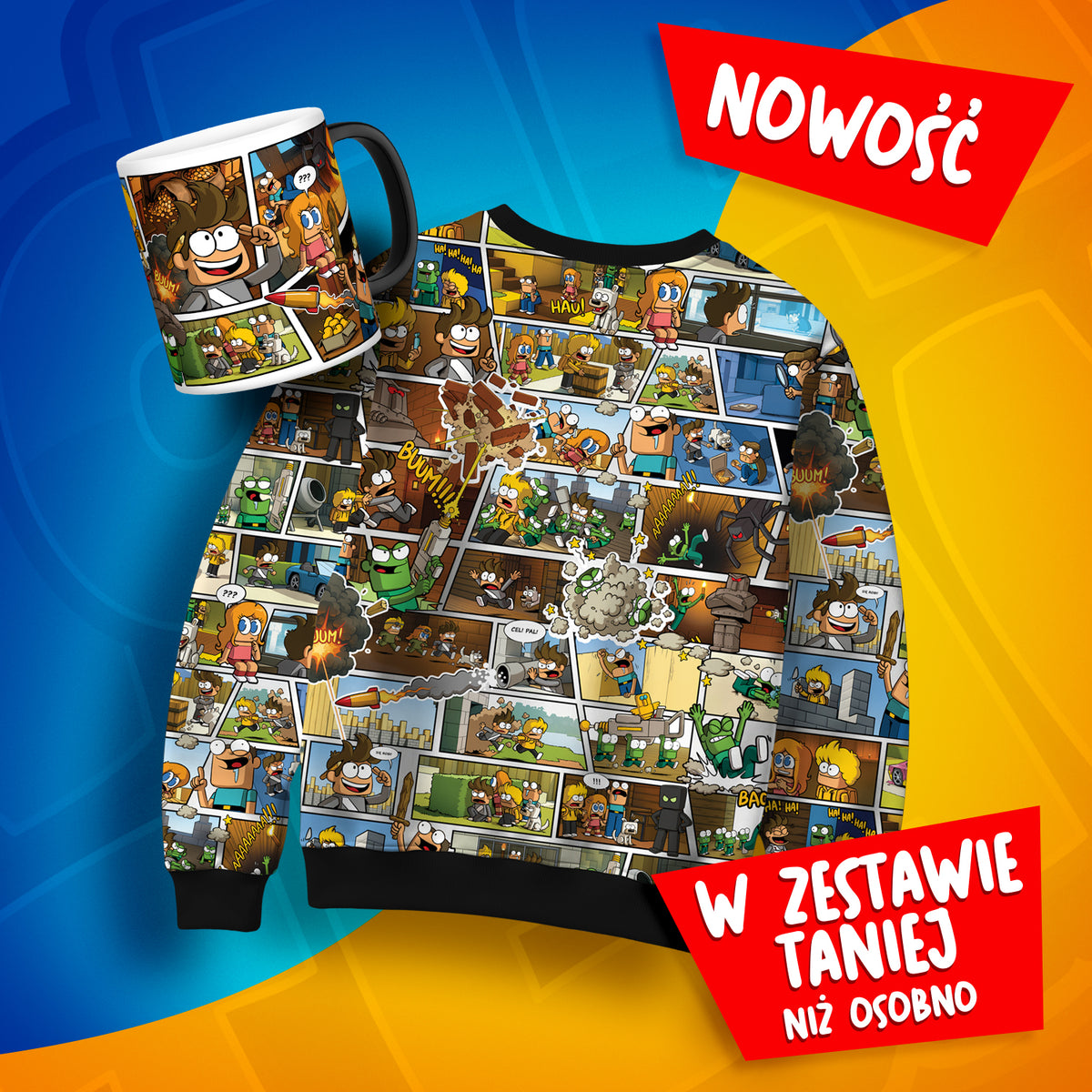Zestaw Bluza FULLPRINT Komiks „Wojanowice: Na Tropie Zdrajcy” i magiczny kubek 300 ml.