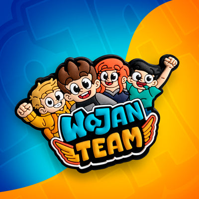 Magnes Wojan Team o wysokości 5 cm z kolorowym wzorem przedstawiającym bohaterów Wojanowic