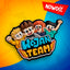 Kolorowy magnes Wojan Team z postaciami Wojana, Kati, Ptysia i Noobka oraz logo Wojan Team