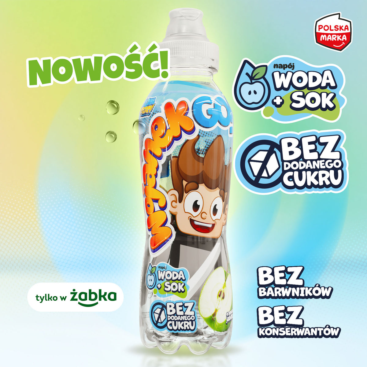 Wojanek GO! Jabłko - połączenie wody i soku owocowego, bez dodanego cukru, bez konserwantów, bez barwników. Nowość!
