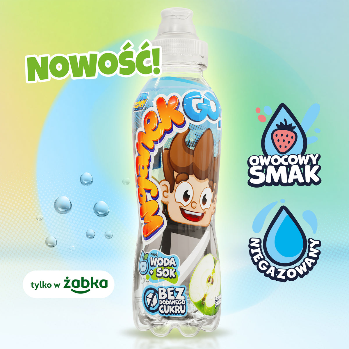 Wojanek GO! Jabłko - połączenie wody i soku owocowego, bez dodanego cukru, bez konserwantów, bez barwników. Owocowy smak. Nowość! 