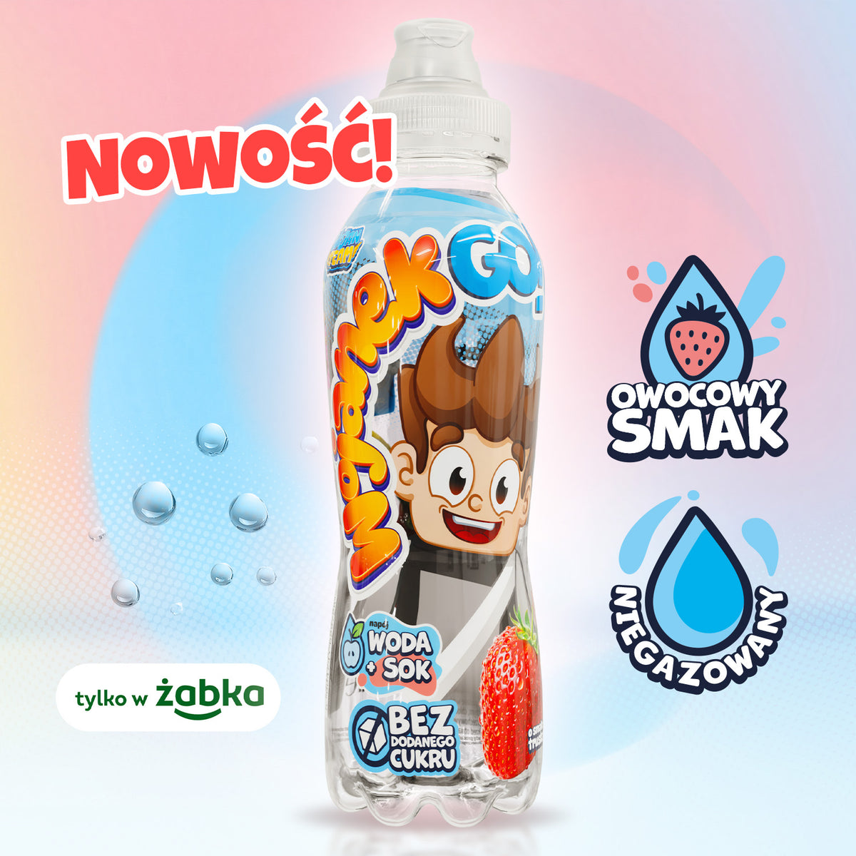 Wojanek GO! Truskawka - połączenie wody i soku owocowego, bez dodanego cukru, bez konserwantów, bez barwników. Nowość!