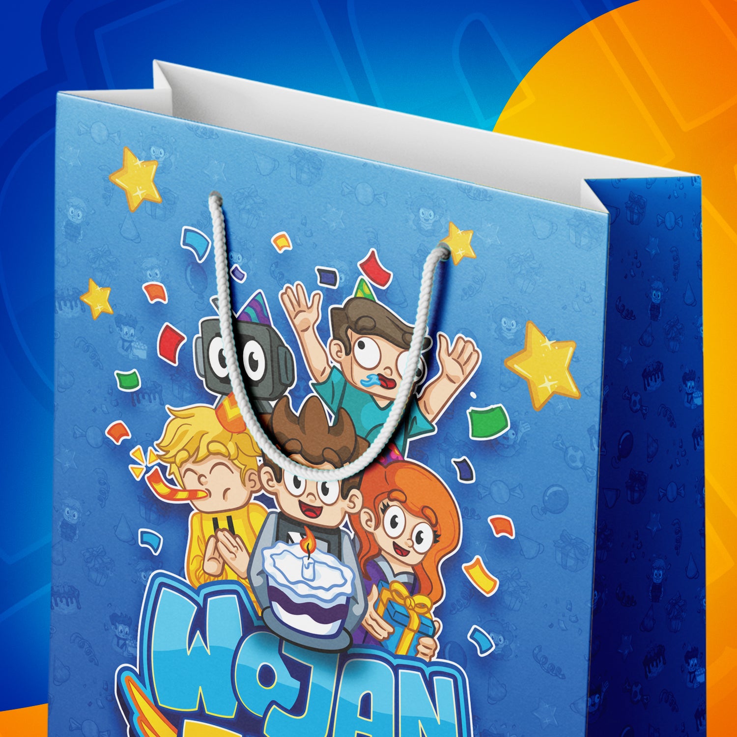 Torebka prezentowa Wojan Team – zbliżenie na grafikę z bohaterami Wojanowic.
