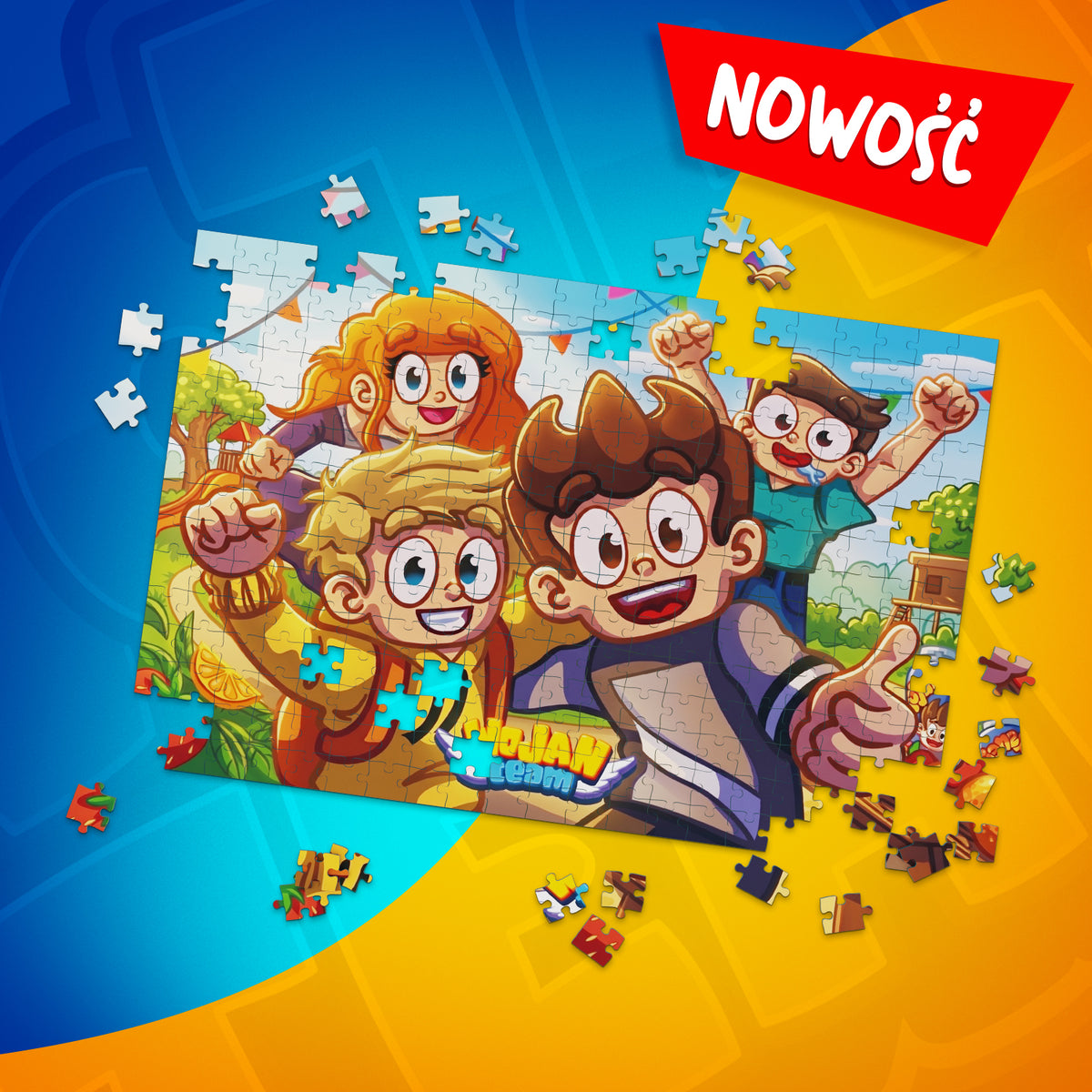 Złożone Puzzle Premium Czas Przyjaźni ze 120 elementami przedstawiające Wojana, Kati, Ptysia i Noobka z Wojan Team