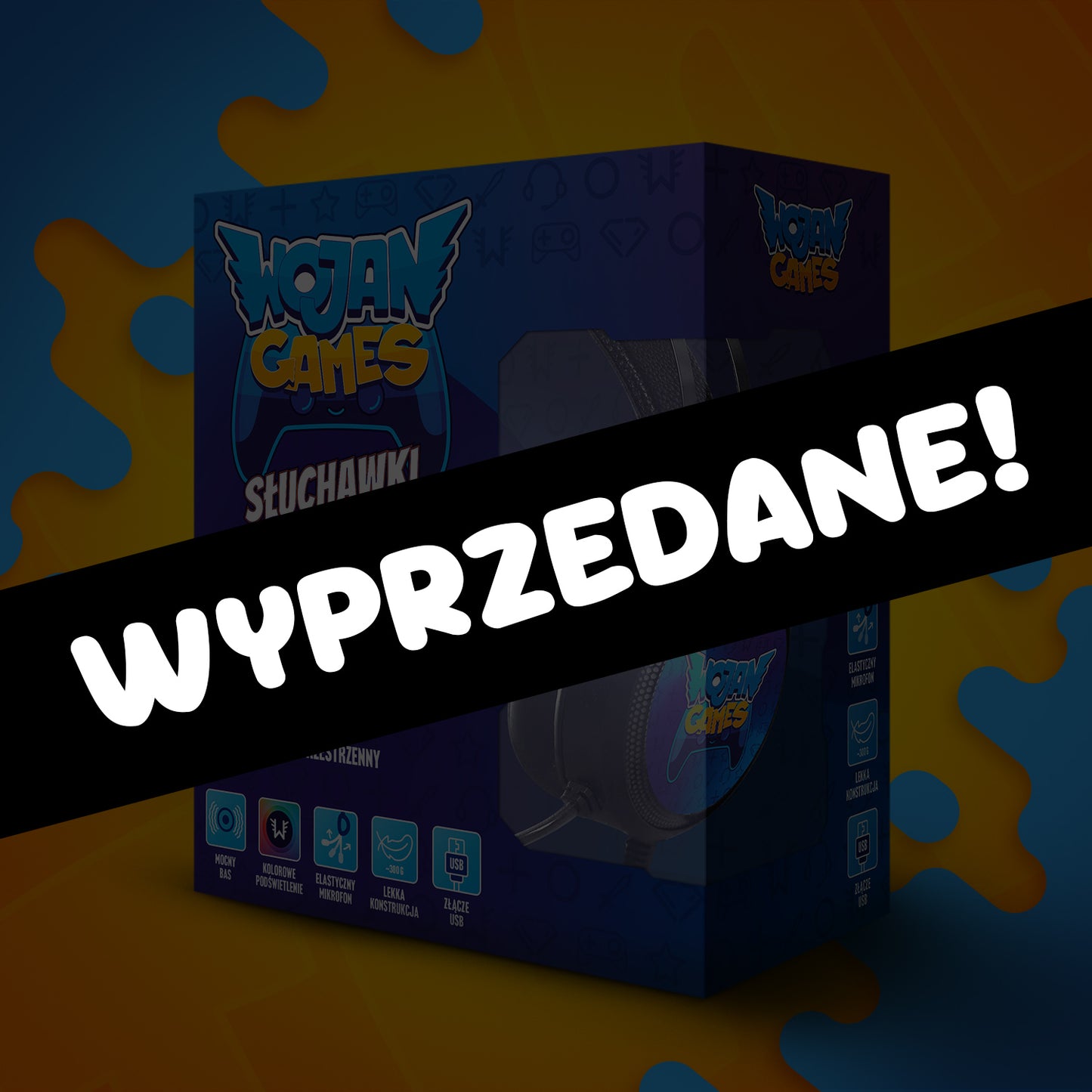 SŁUCHAWKI GAMINGOWE WOJANA z MIKROFONEM - 2 METRY KABLA USB