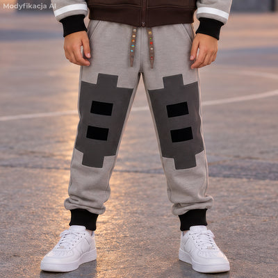 Szare spodnie dresowe Skin Wojana z nadrukiem inspirowanym skinem Wojana z uniwersum Wojanowic - widok na modelu
