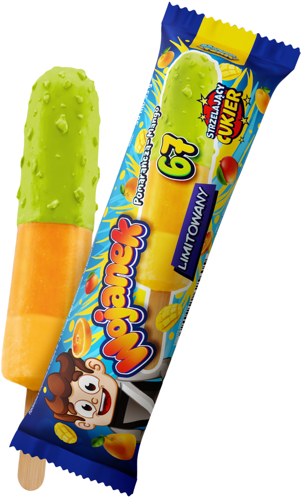 smak pomarańcza-mango z sosem pomarańczowym w polewie o smaku gumy balonowej