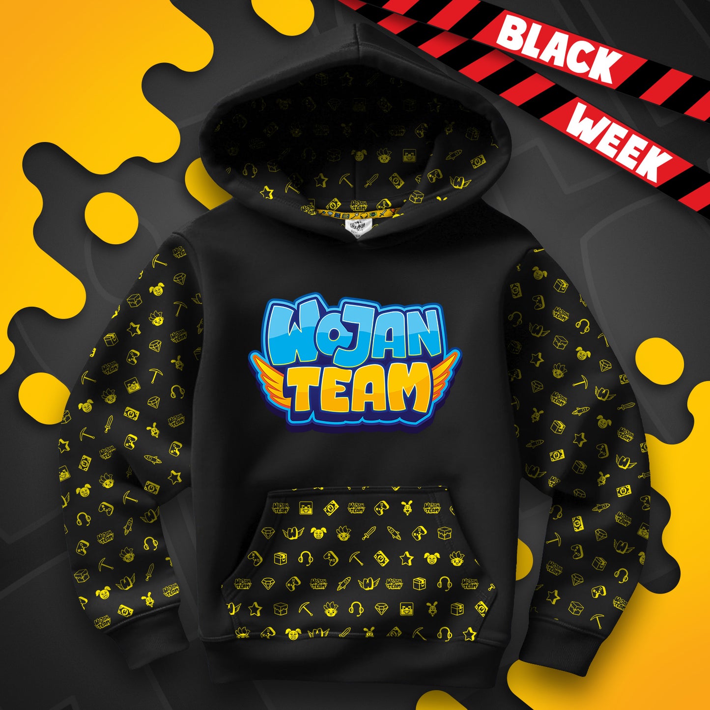 BLUZA *FULL WZÓR* LOGO WOJAN TEAM - CZARNA