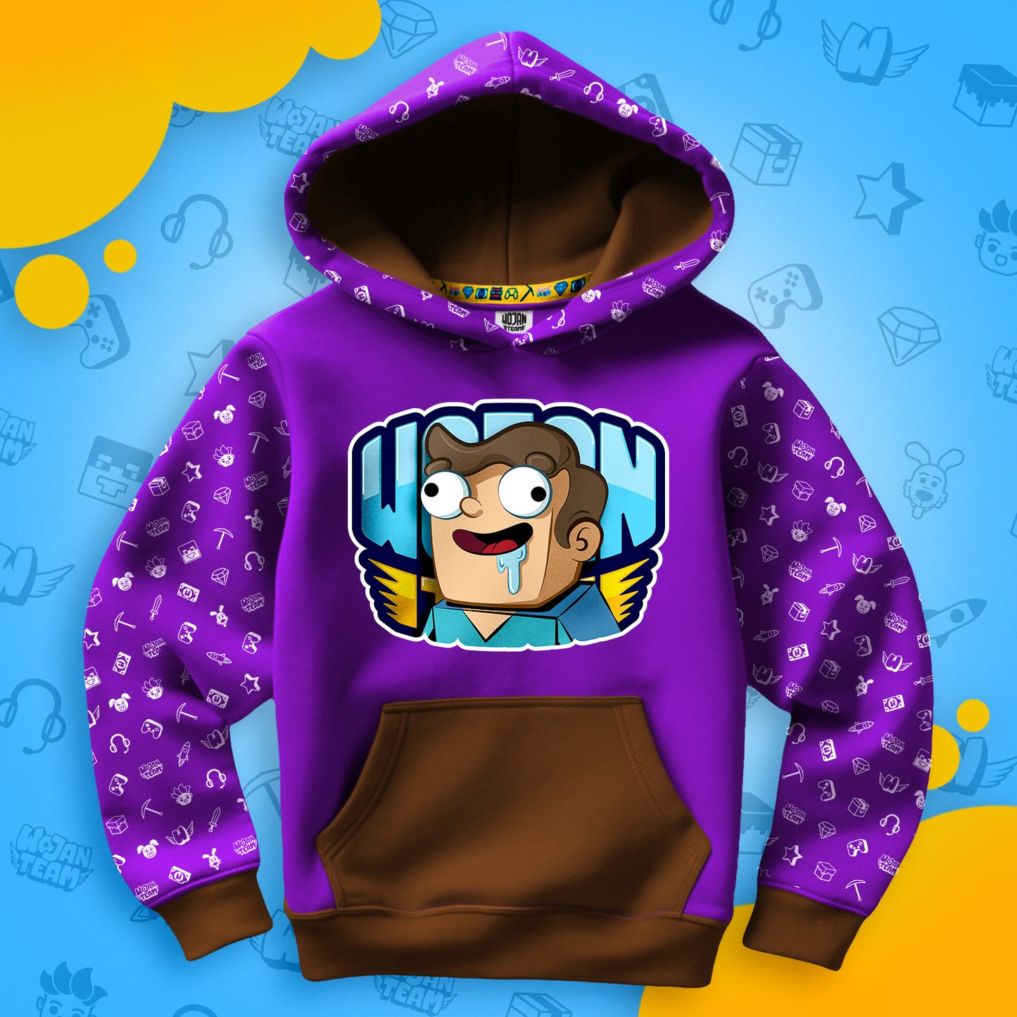 BLUZA *FULL WZÓR* NOOBEK W LOGO - BRĄZOWA