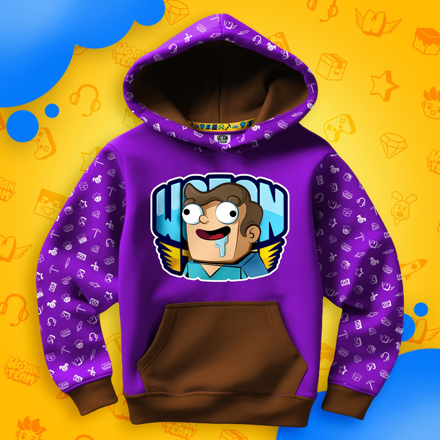 BLUZA *FULL WZÓR* NOOBEK W LOGO - BRĄZOWA