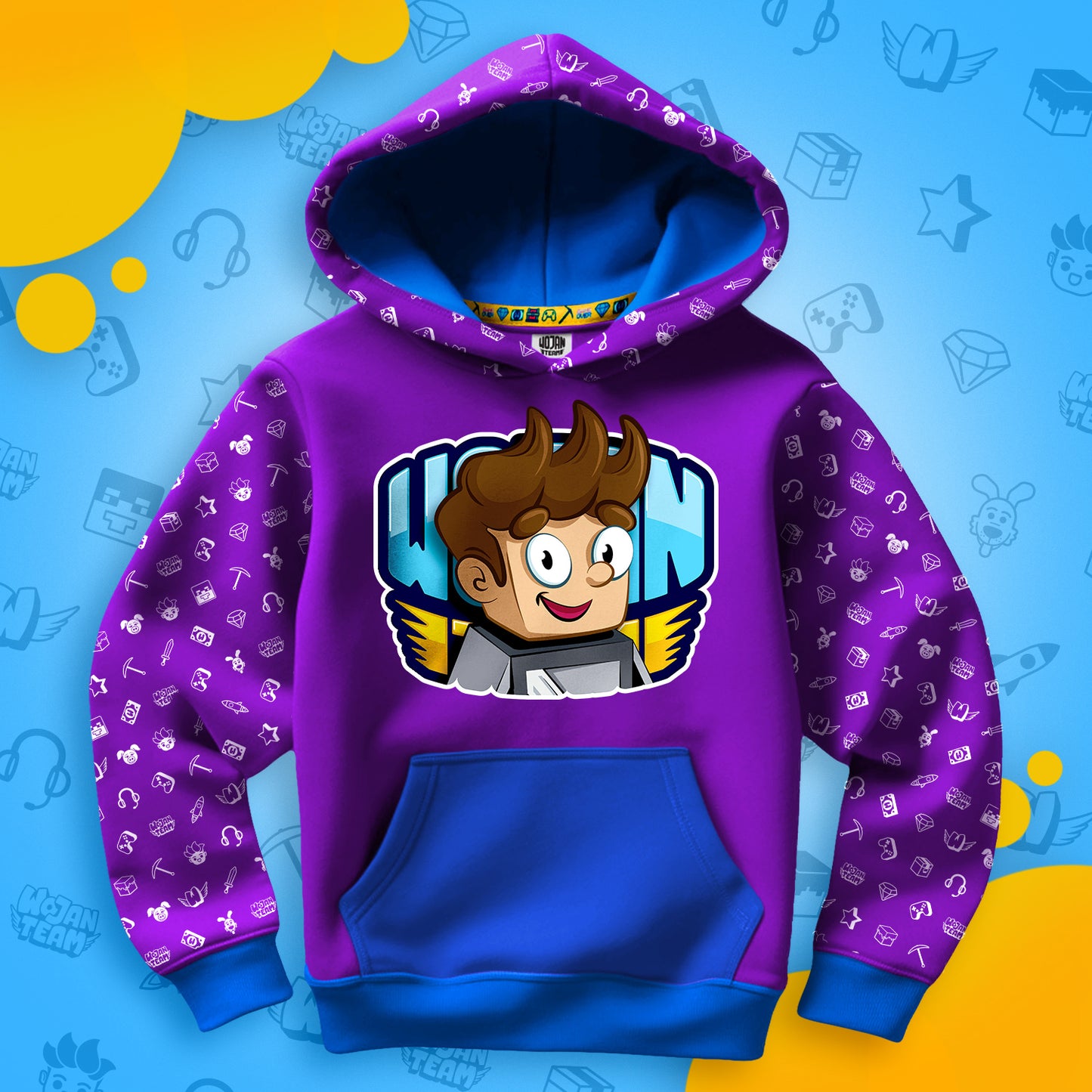 BLUZA *FULL WZÓR* WOJAN W LOGO - NIEBIESKA