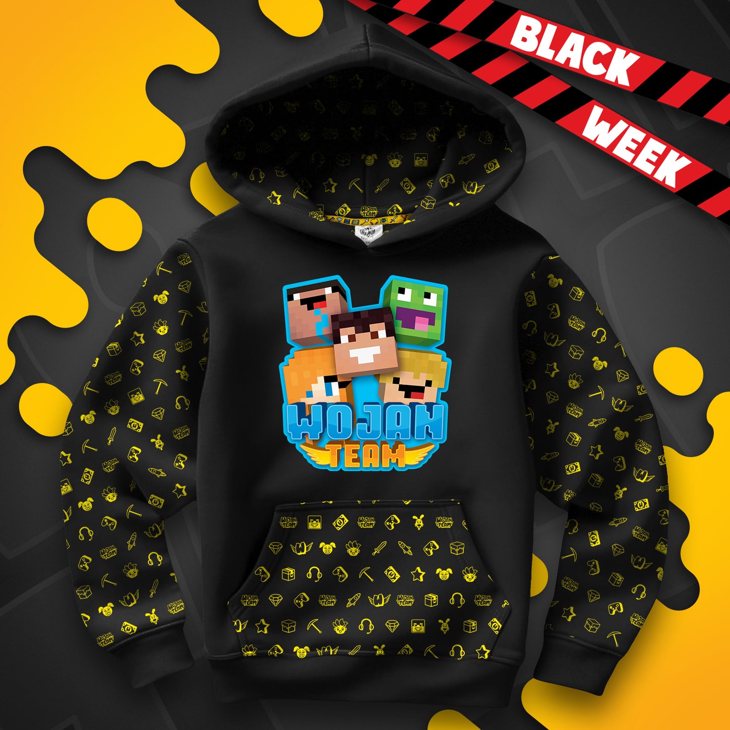 BLUZA *FULL WZÓR* WOJAN TEAM SKINY - CZARNA