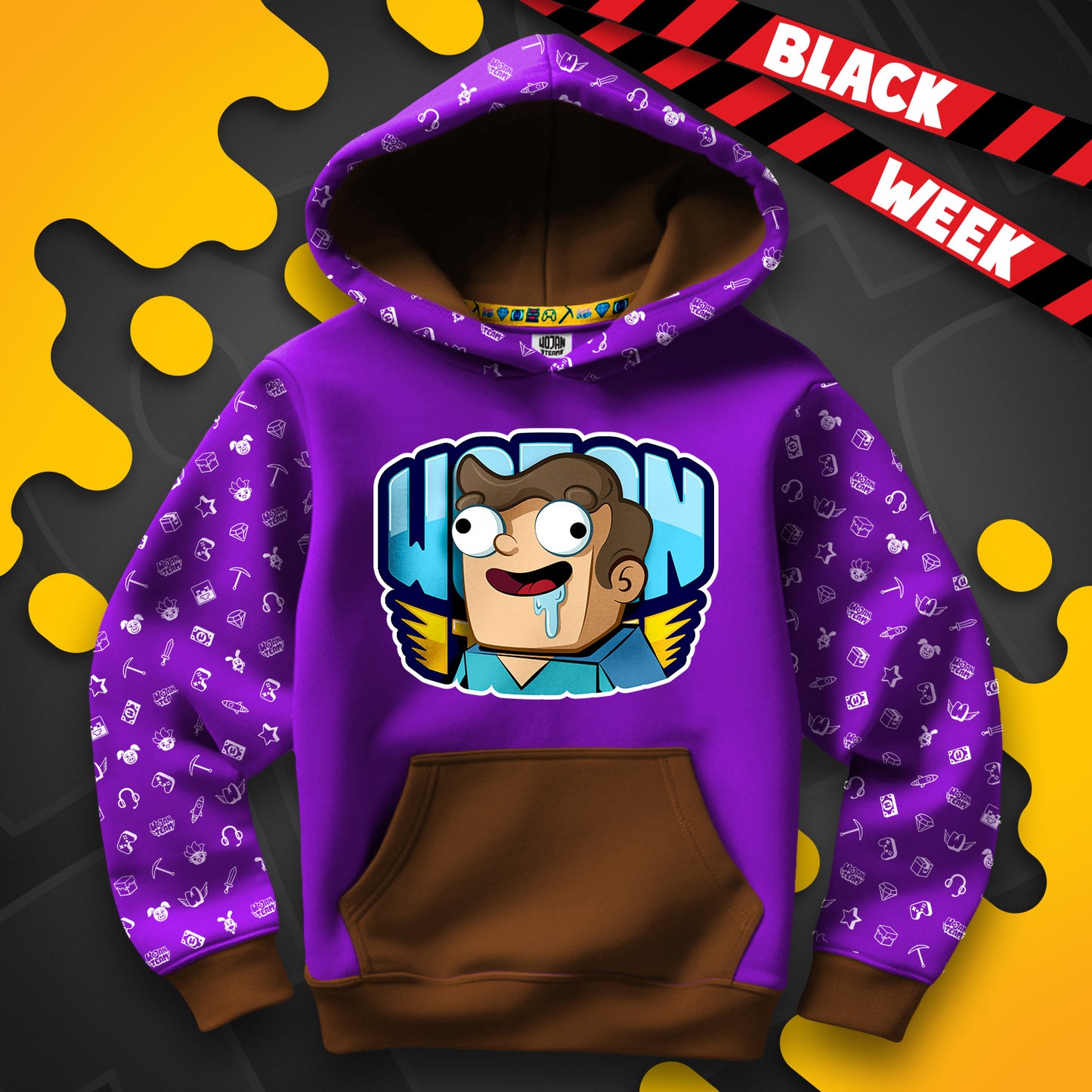 BLUZA *FULL WZÓR* NOOBEK W LOGO - BRĄZOWA