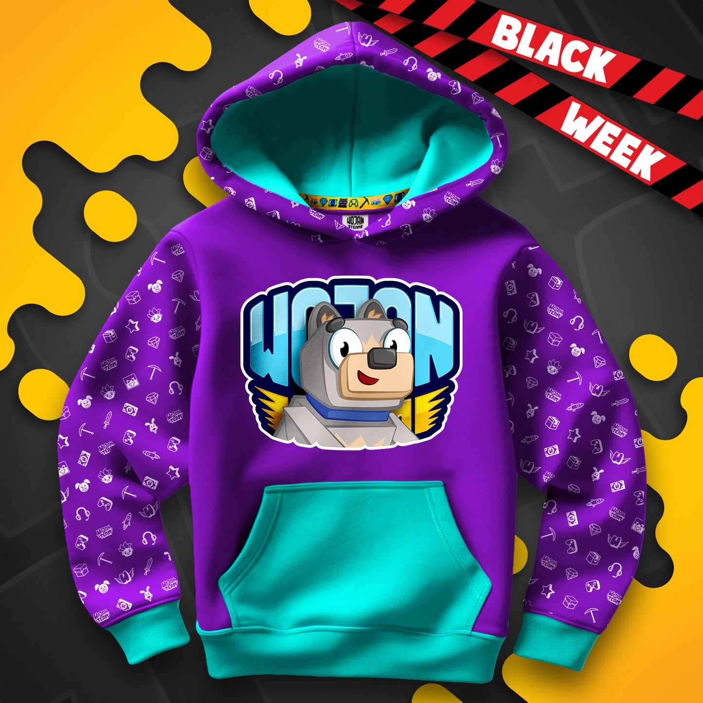 BLUZA *FULL WZÓR* PIMPEK W LOGO - TURKUSOWA