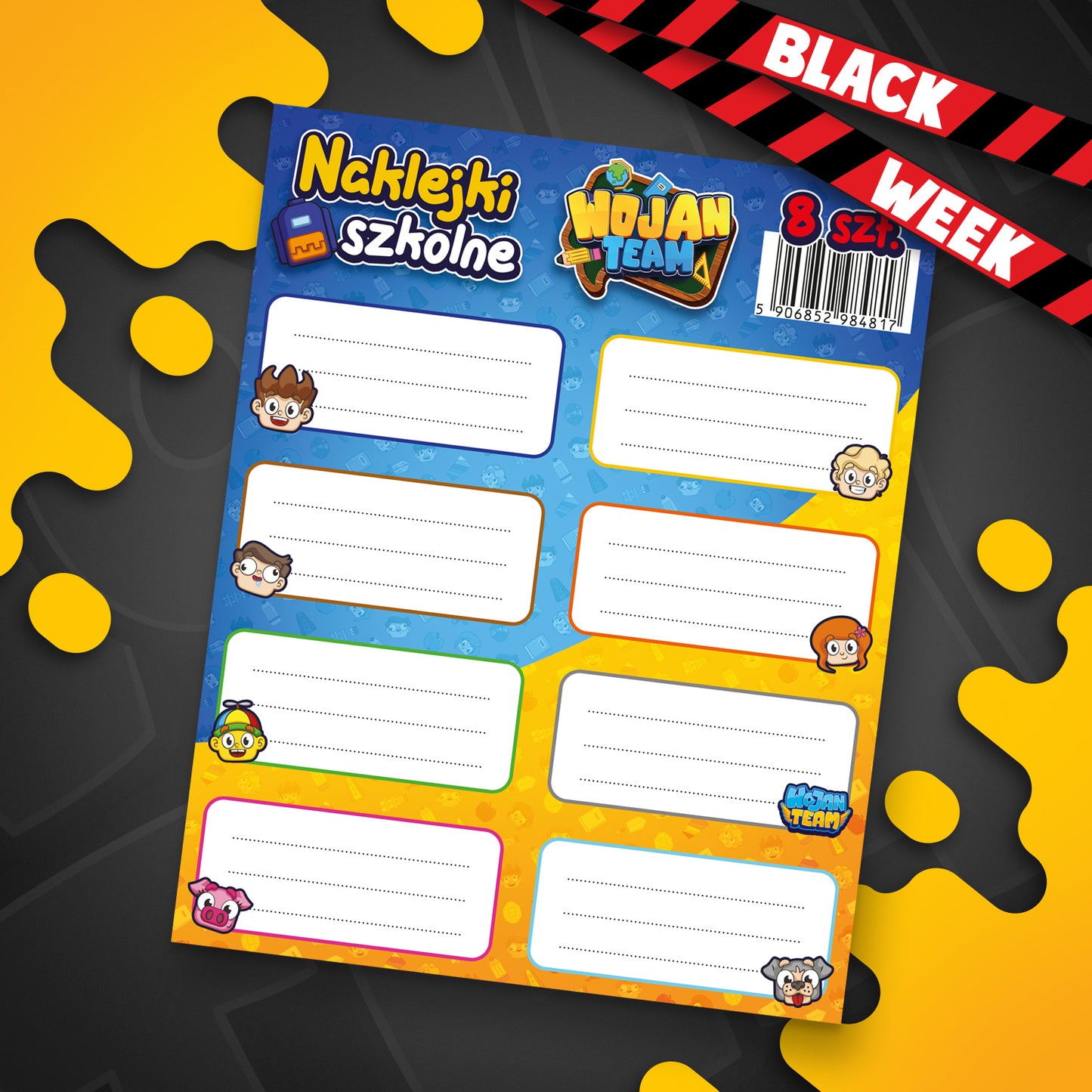 NAKLEJKI SZKOLNE WOJAN TEAM 2025 *AŻ 8 SZTUK*