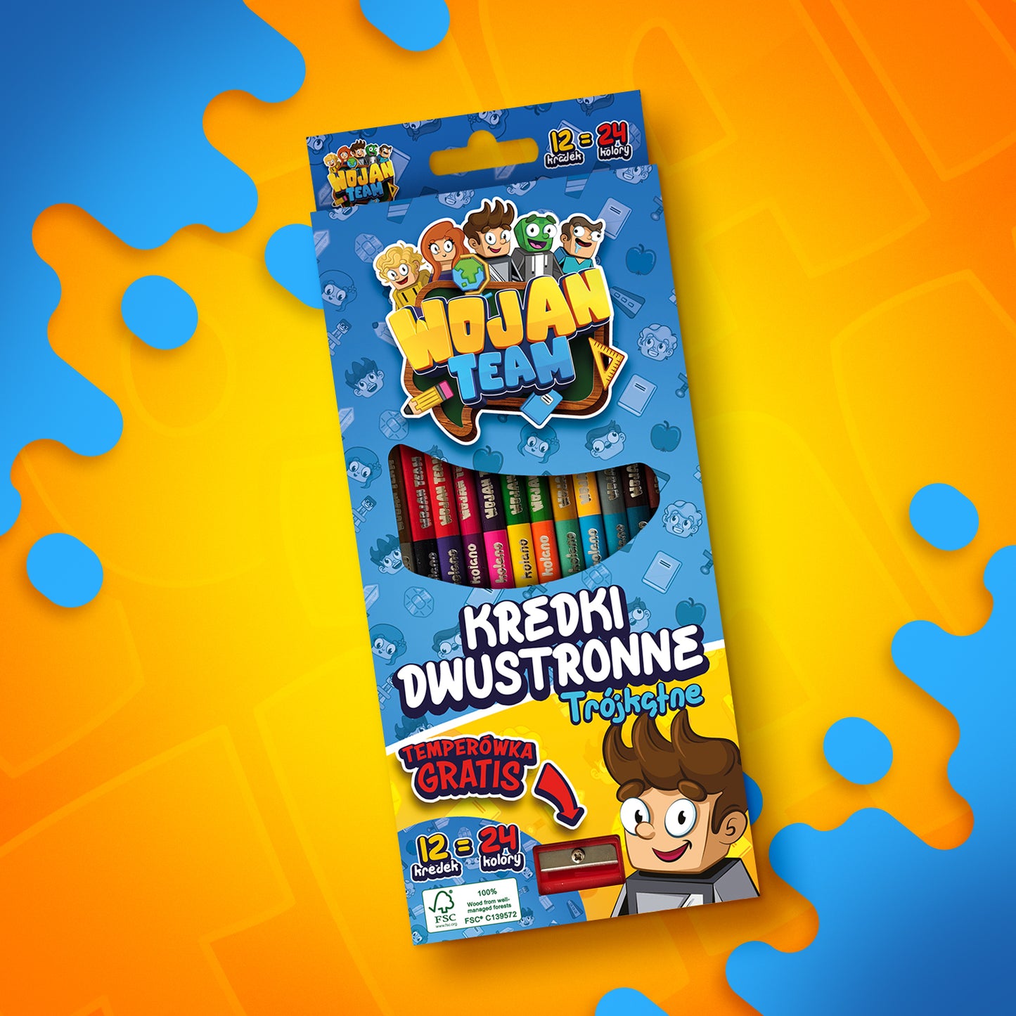 DWUSTRONNE KREDKI OŁÓWKOWE 12 SZTUK + TEMPERÓWKA *GRATIS* 2025