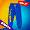 Niebieskie spodnie dresowe Premium Oversize Wojan Team z kolorowym nadrukiem na nogawce