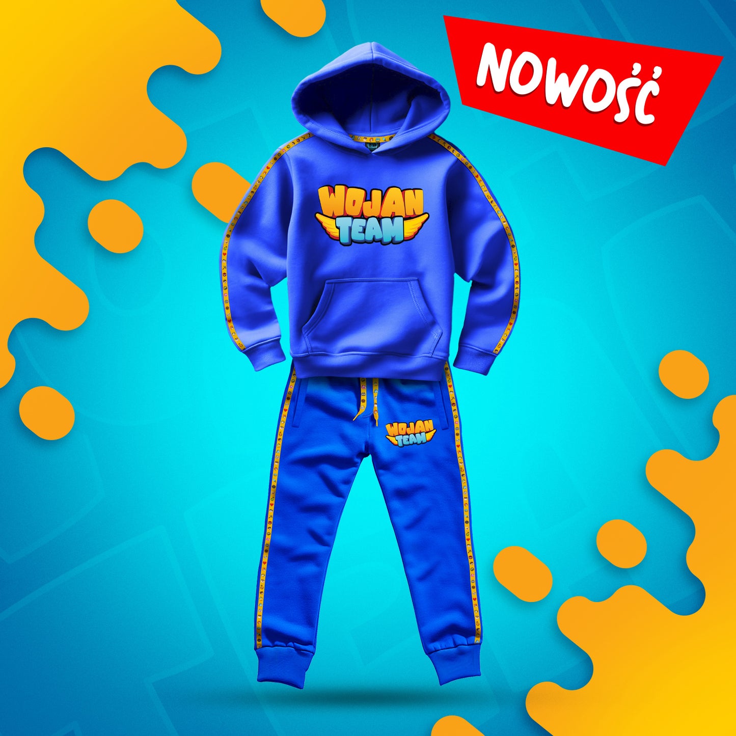 ZESTAW BLUZA + SPODNIE *PREMIUM* Z PASKAMI WOJAN TEAM - NIEBIESKI