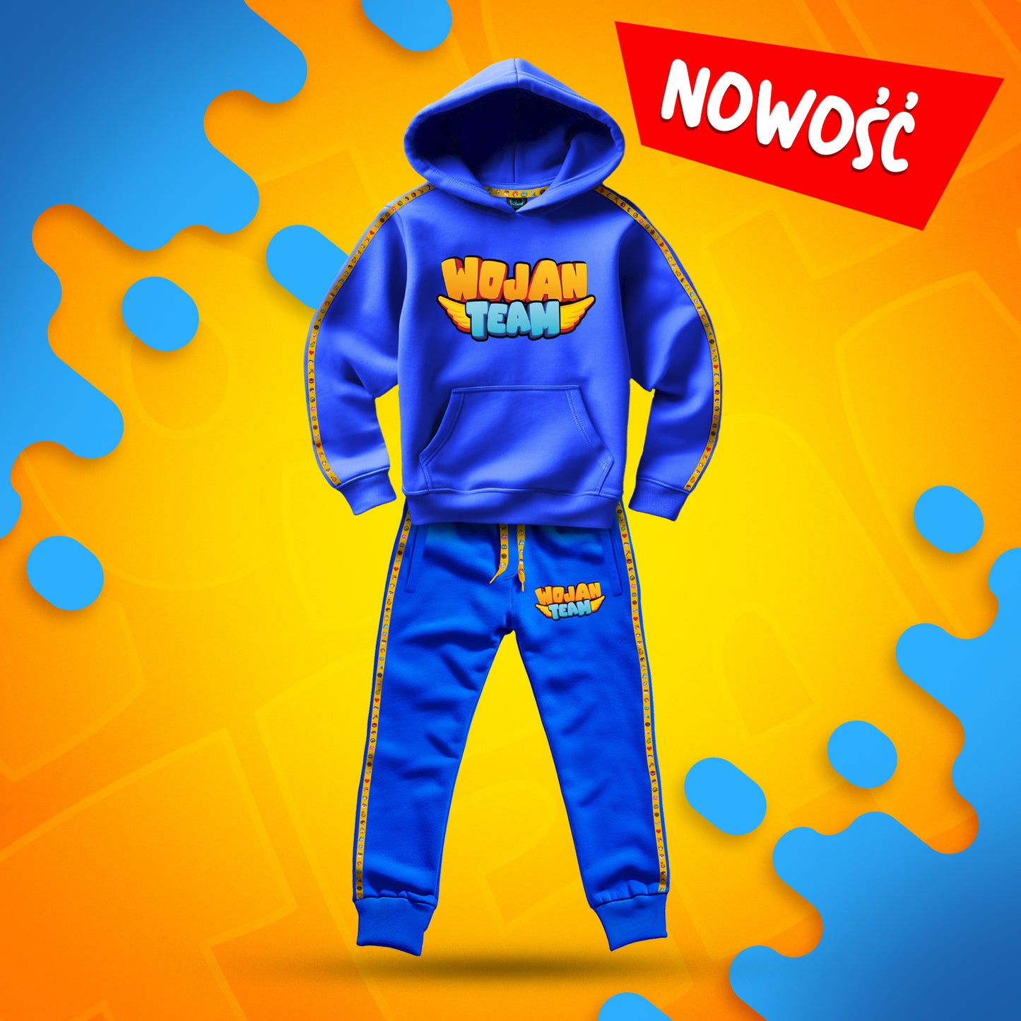 ZESTAW BLUZA + SPODNIE *PREMIUM* Z PASKAMI WOJAN TEAM - NIEBIESKI