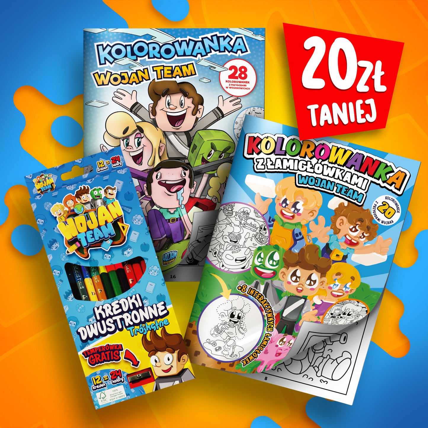 ZESTAW KOLOROWANEK + KREDKI WOJAN TEAM *PROMOCJA*