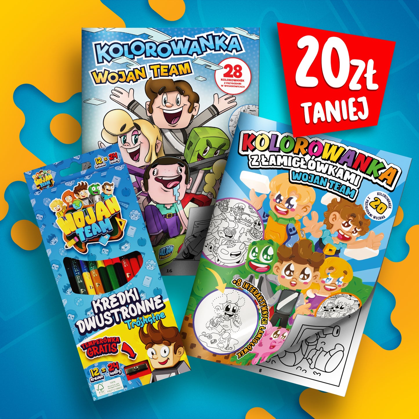 ZESTAW KOLOROWANEK + KREDKI WOJAN TEAM *PROMOCJA*