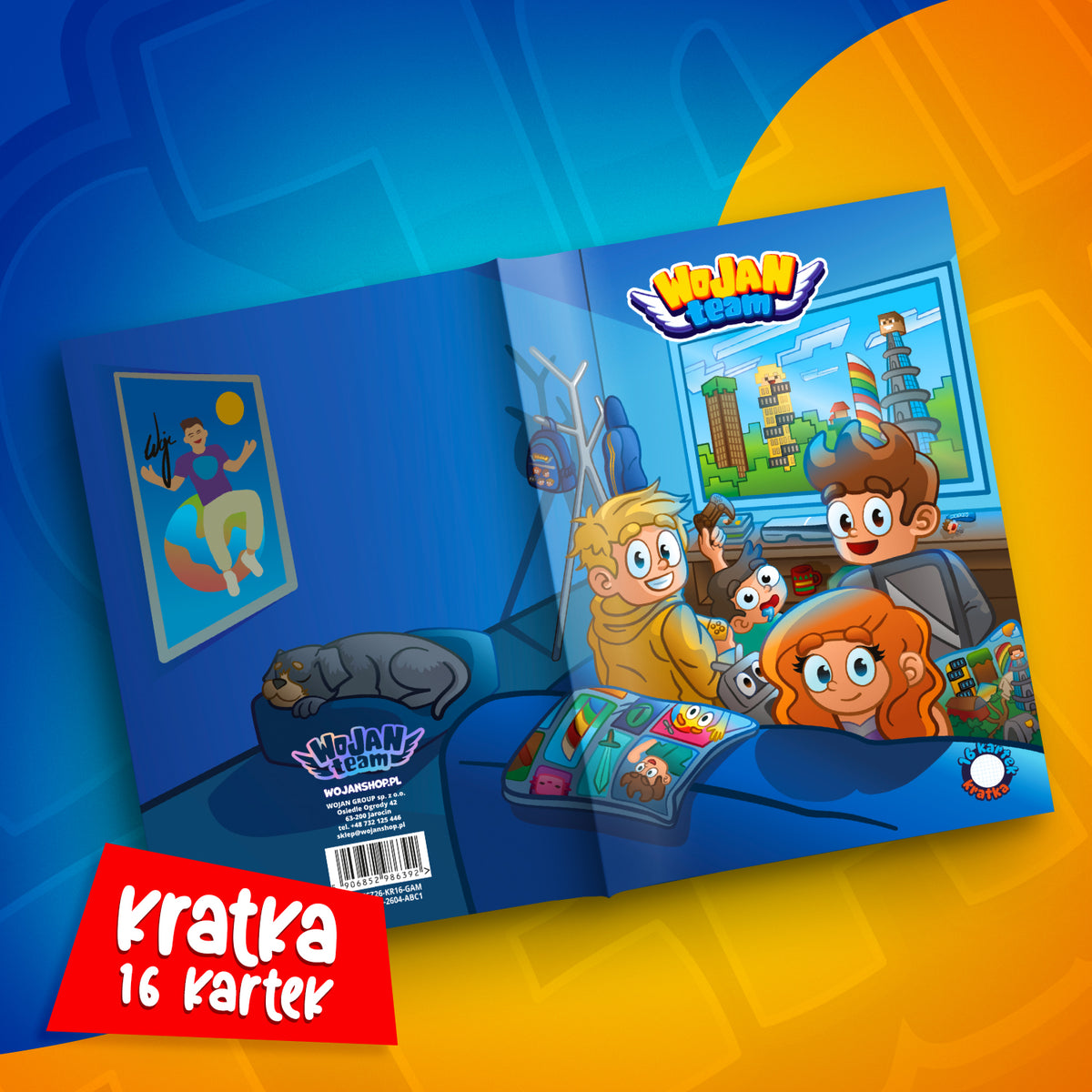 ZESZYT SZKOLNY W KRATKĘ A5 – 16 KARTEK – GAMING WOJAN TEAM – 2026